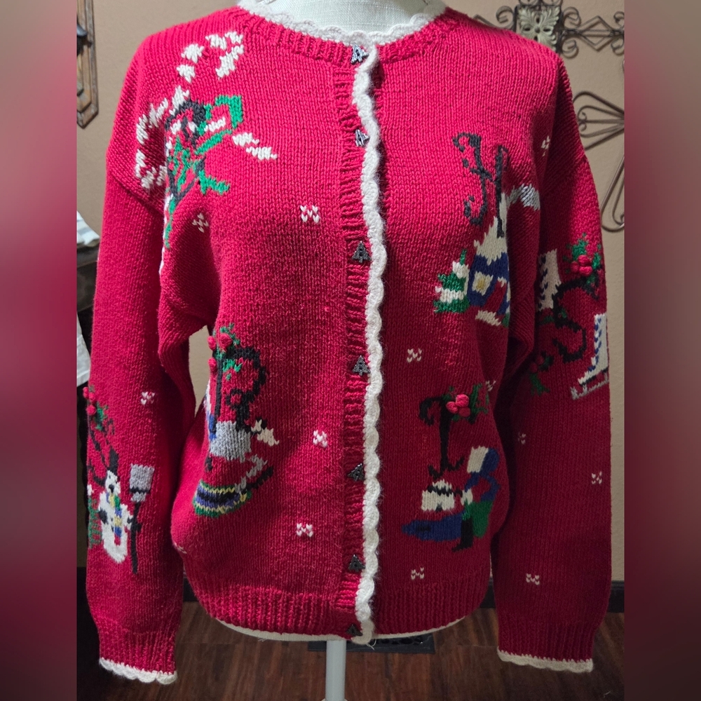 Vintage BellePointe Christmas Cardigan Sweater Women's Size M.